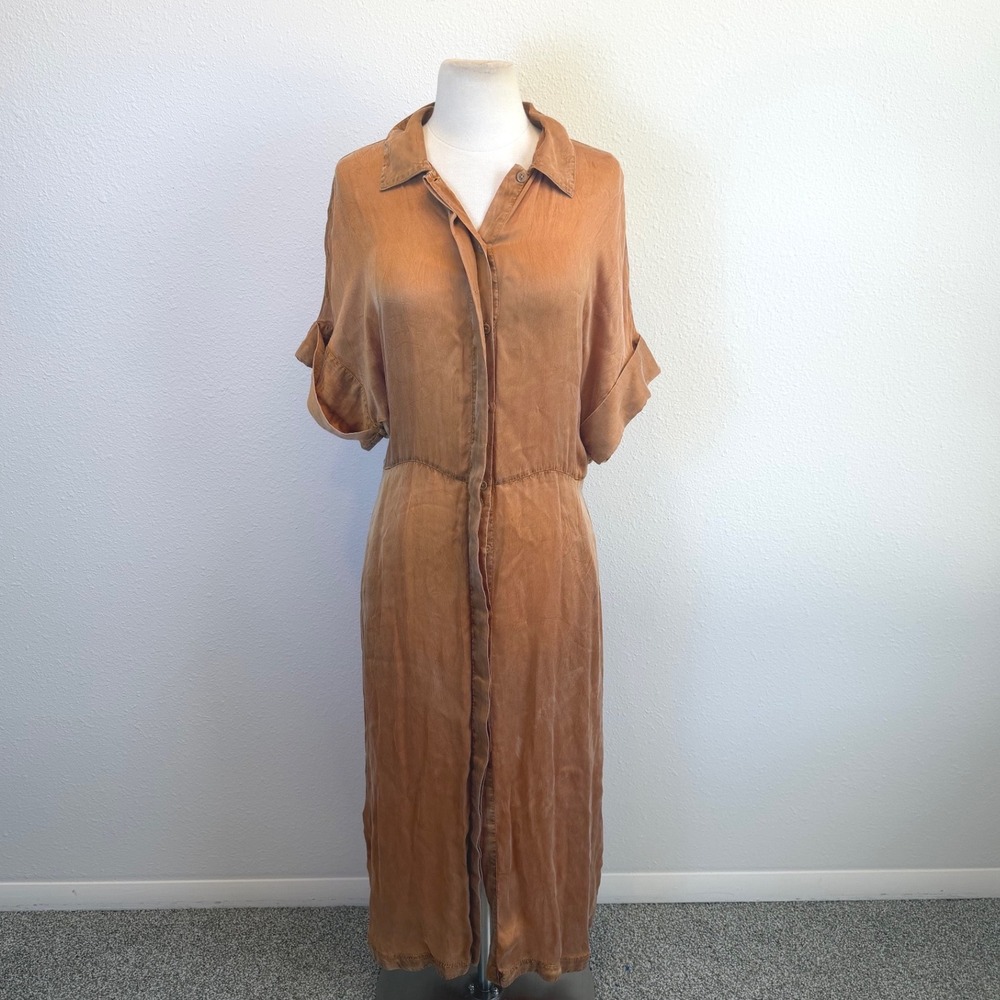 Bimba Y Lola Brown Button Up Shirt Dress Sz Small Coastal Resort Lightweight